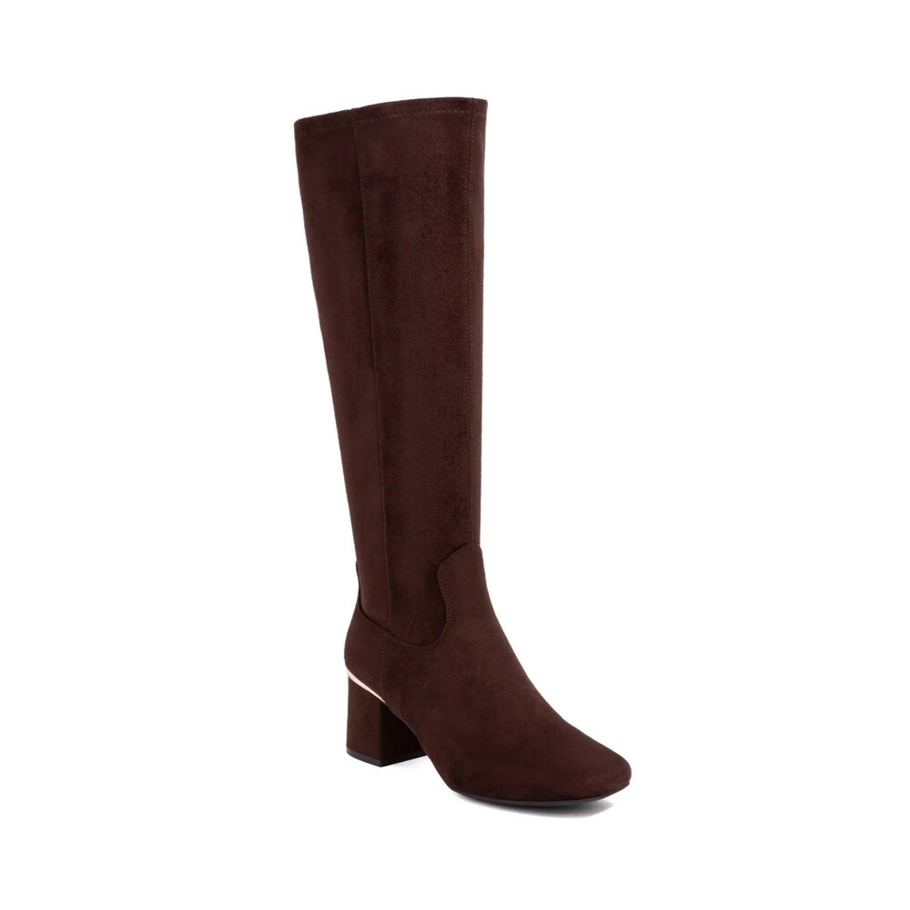 Jones New York Durana Boots Womens 9M Dark Brown Round Toe Block Heel Knee High
